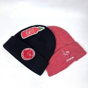 NWT 2-Pack Huy Fong Sriracha Hot Chili Sauce Black/Red Knit Cuff Beanie Cap Hat